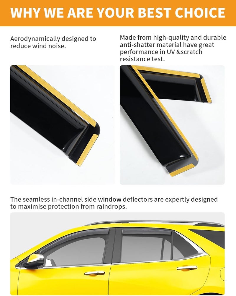 Deejecsun in-Channel Window Rain Guards Fit for Chevy Equinox 2018-2024 Low-Profile Rain Guards Truck Extra Durable Window Deflectors Visors Vent Visors Vent Shades Car Accessories -4 pcs - Image 5